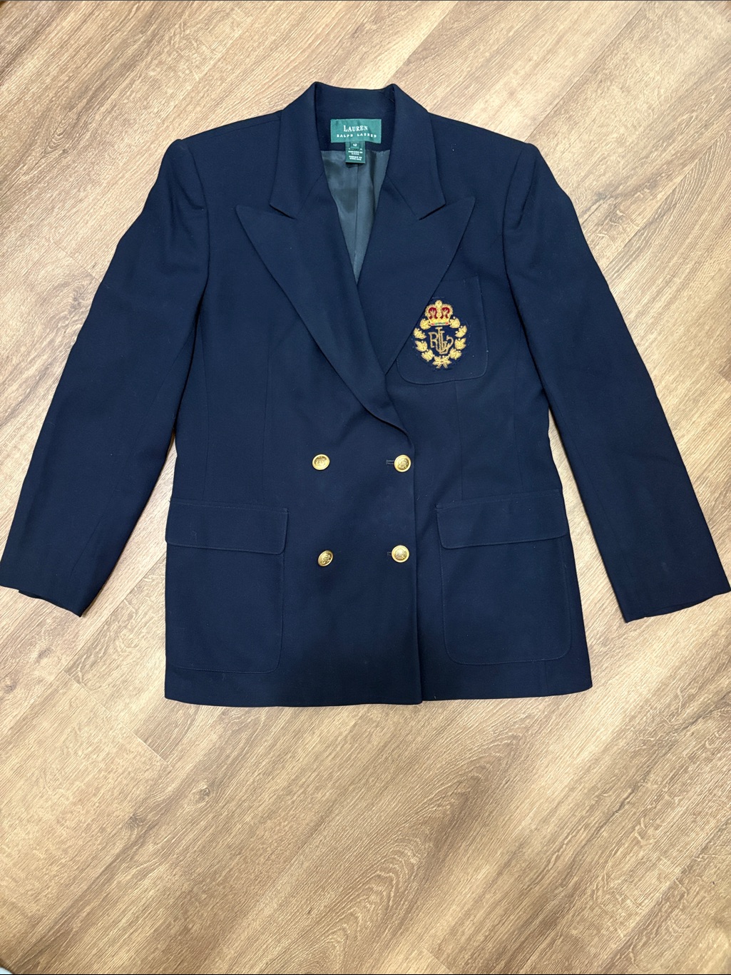 Vintage Women’s Lauren Ralph Lauren Navy Blazer 100% Wool Size 12 With Patch